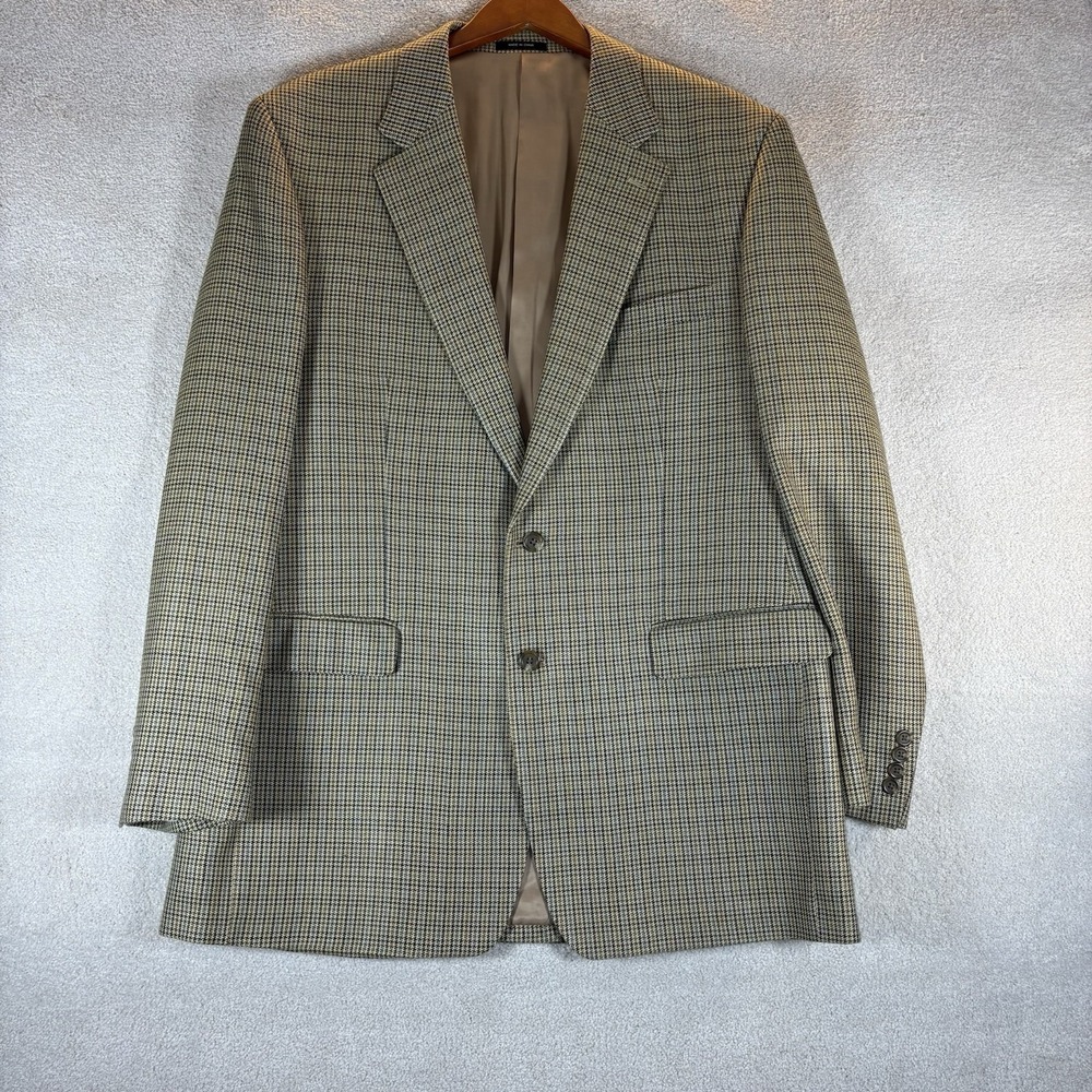 Chaps Ralph Lauren 100% Silk Tan Multi Houndstooth Sport Coat‎ Blazer Size 42R